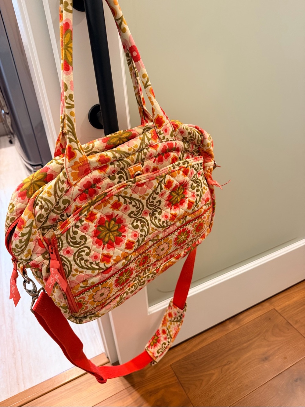 Vera Bradley Quilted Shoulder Bag in Coral, Olive and Cream